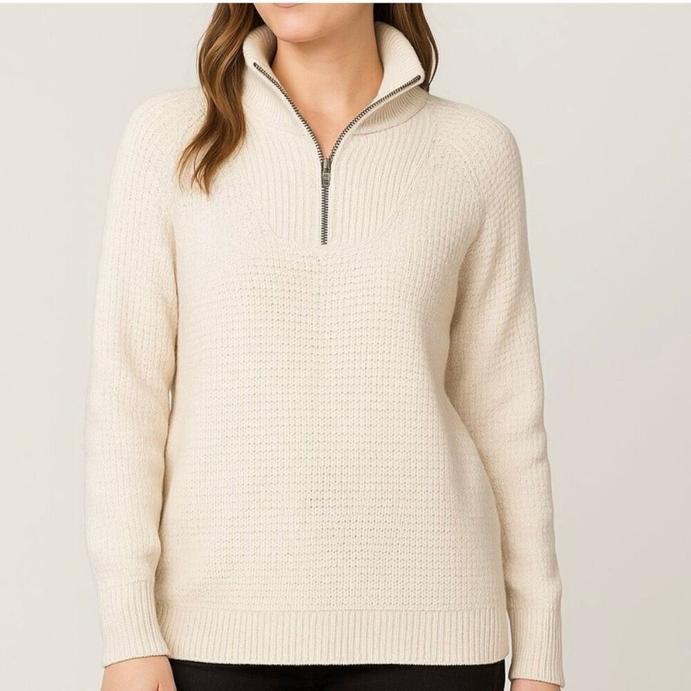 RDI cream waffle quarter zip tunic sweater M